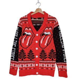 The Rolling Stones Ugly Christmas knit cardigan sweater red size M